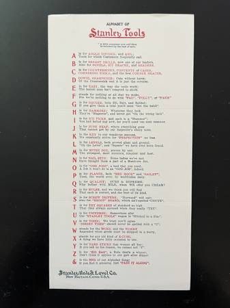 1993 Roger Smith Reprint Alphabet of Stanley Tools 1843-1993 1 of 1000