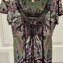 One World Women’s Ruffle Sleeve Top Sz M