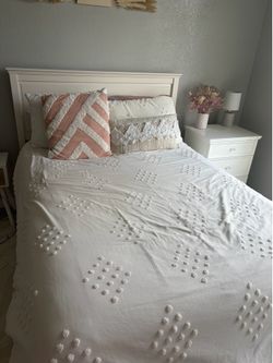 Pottery Barn white full sized bed frame and mattress