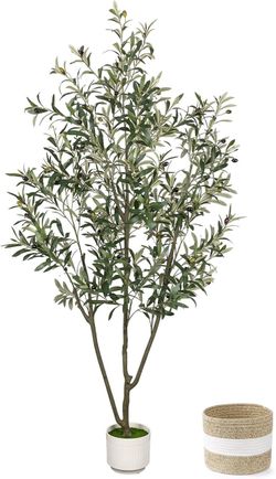 Brand new in box Artificial Olive Tree 6FT Faux Indoor with Planter&Cotton Basket Tall Olive Trees Large Fake Plants Realistic Branches Natural Wood T