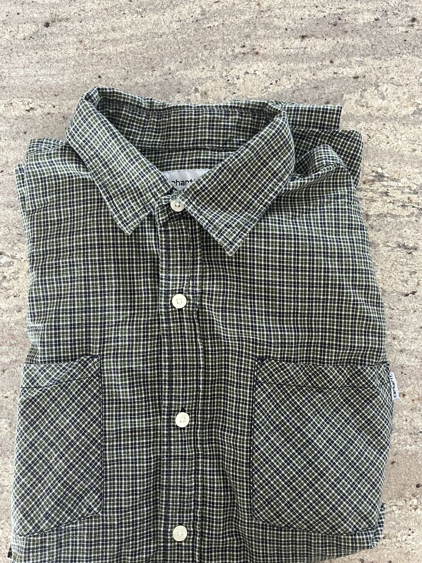 Men’s XL Carhartt Lightweight Plaid Shirt (Style S254) in the color Forest Green