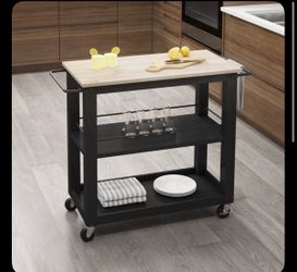 Origin 21 Black MDF Base with Wood Wood Top Rolling Kitchen Island ( 35.75-in x 18-in x 35-in)