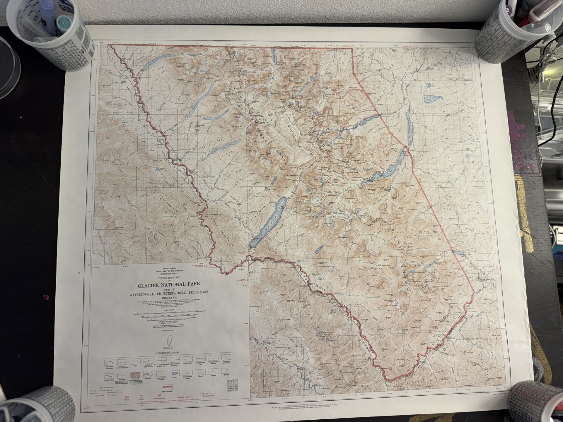 Vintage (1964) Glacier National Park Geographical Survey Map