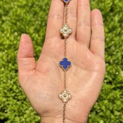 VCA Yellow Gold Vintage Diamond Lapis Alhambra Bracelet