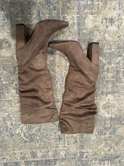 Brown Suede Knee-High Heeled Boots