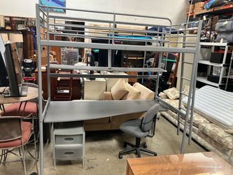 Metal Twin Loft Bed With Built-In Desk, Shelves & Ladder