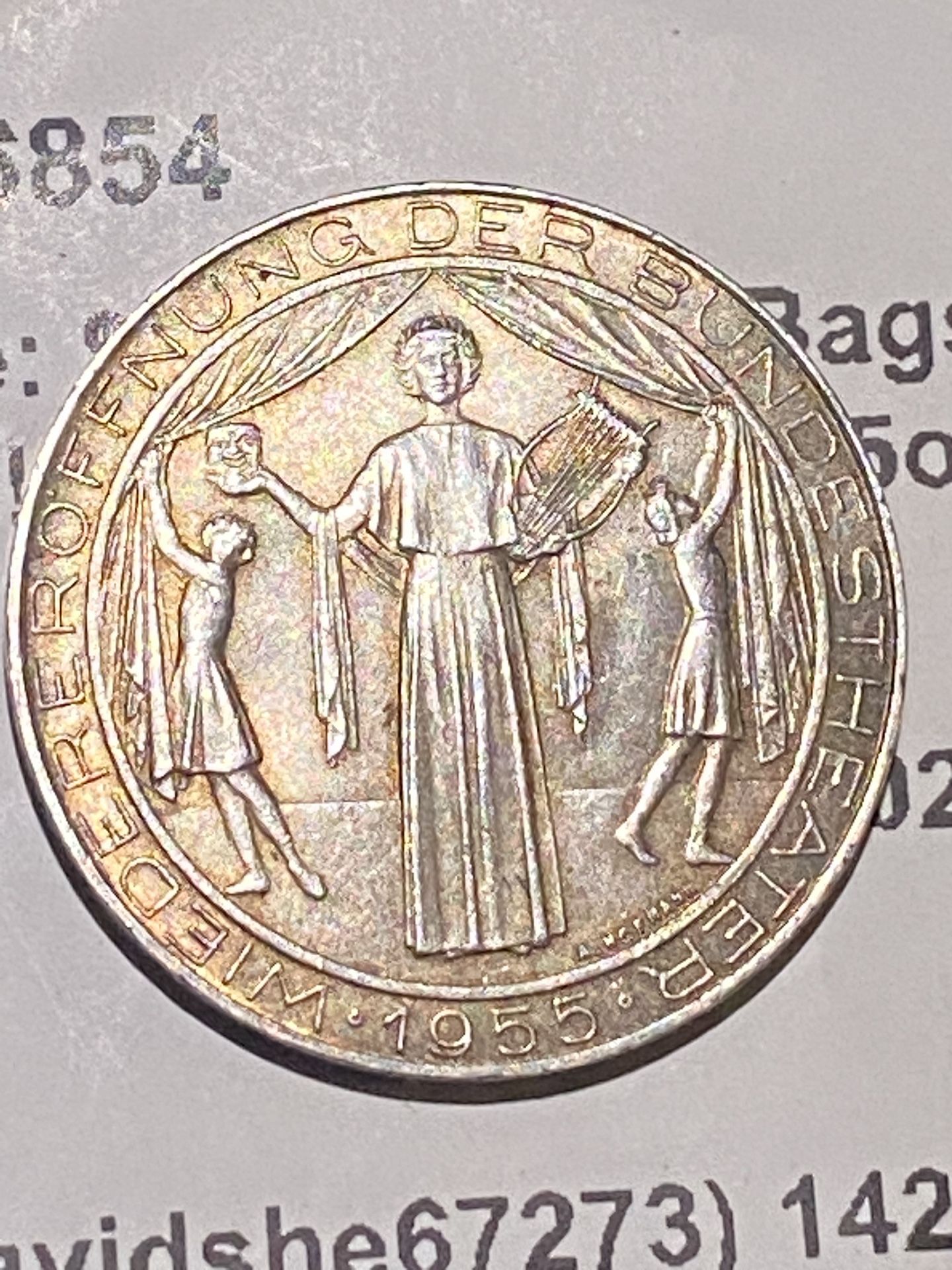 1955 AUSTRIA Vienna Burgtheater National Theatre Silver 25 Schilling Coin i96703