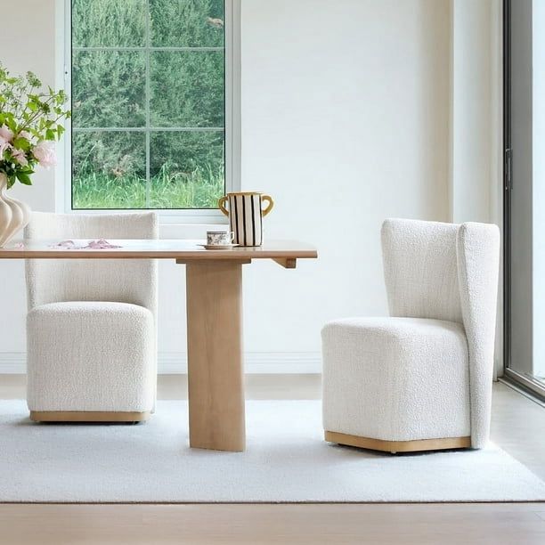 CHITA Modern Wingback Dining Chairs with Casters&Wood Base Set of 2