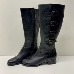 ECCO Sullivan Black Leather Buckle Side Zip Riding Boot Women’s EU 39 US 8.5