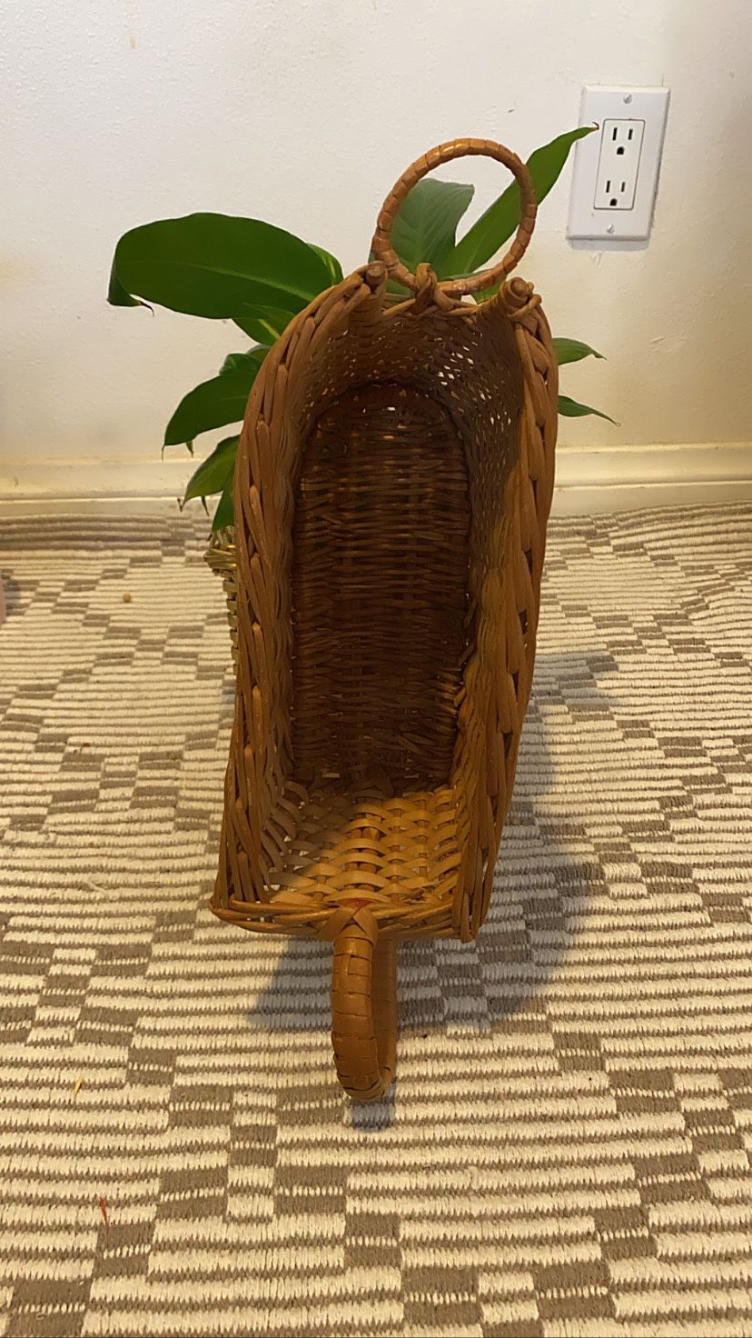 Rattan wicker hanging plant or display holder