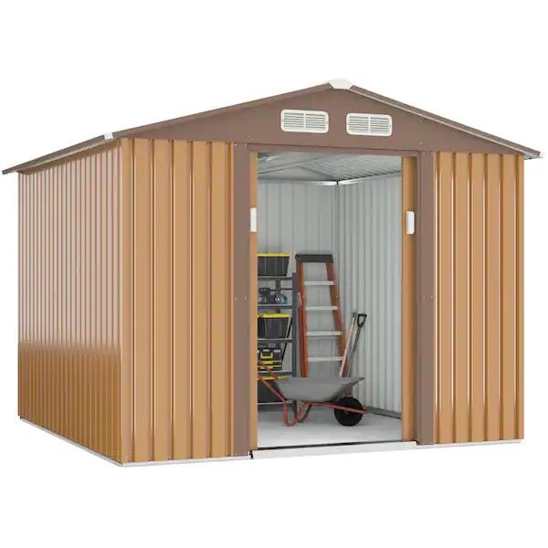 8.4 ft. Wx 8.4 ft. D Brown Garden Outdoor Storage Metal Shed 