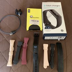 Fitbit Charge 4  With Box, Charger, Original Small & Large Bands, 5 Brand New Small Bands Plus Box Of Screen Protectors 