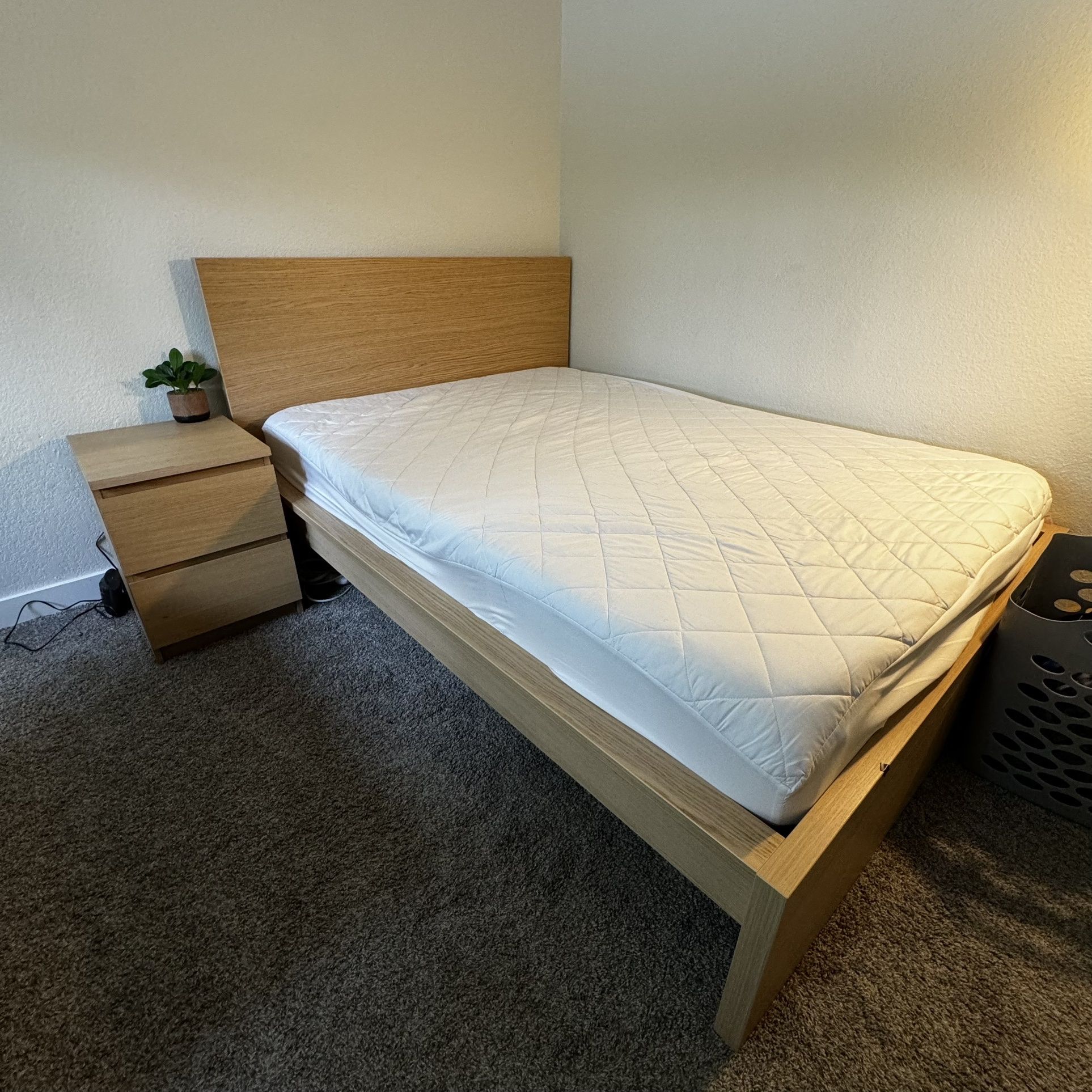 IKEA MALM BED (Full Size Bed Frame, Nightstand and Topper) for 