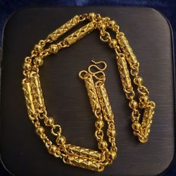 Asian Thai Style Link Bar Chain 24k Gold Plated