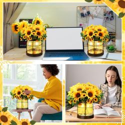 Yiyiring 2 Set Vintage Glass Vase Sunflower Rustic Farmhouse Lantern Decor