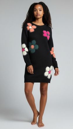 Black Floral Knit Sweater Mini Dress
