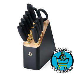 Beautiful 12 Piece Stainless Steel Knife Set Block Soft Grip Handles Black Sesame by Drew Barrymore
