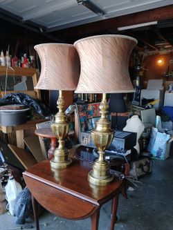 Pair of  Vintage Stiffel Polished Brass Ta ble Lamp Urn Style Hollywood Regency 29" Tall