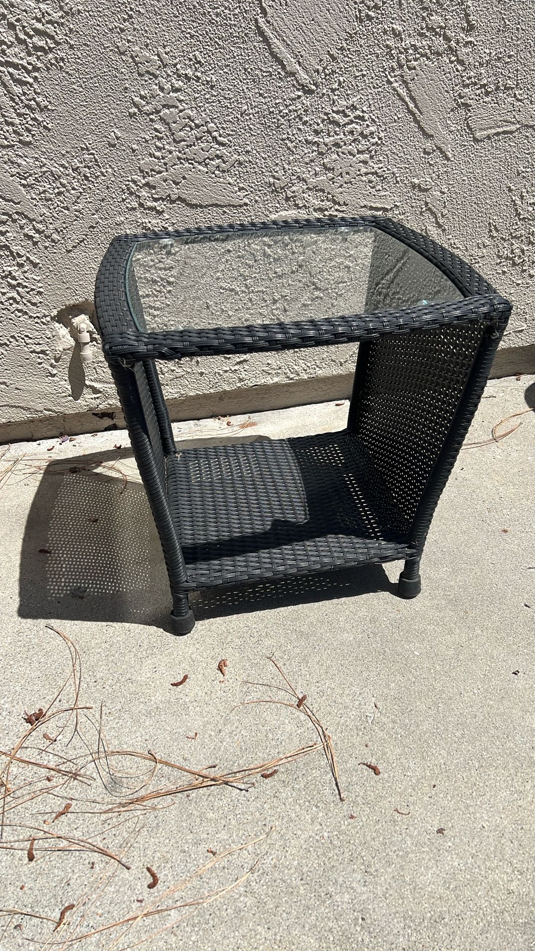 Outdoors Or Indoor Side Table | Glass Top And Wicker