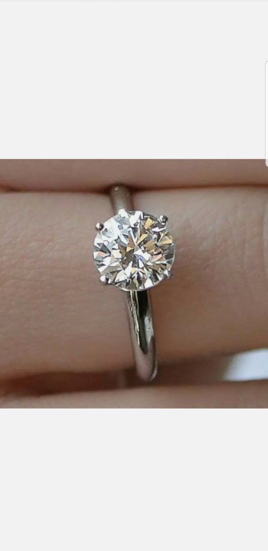 Genuine Silver Diamond 1 Ct Solitaire Ring 