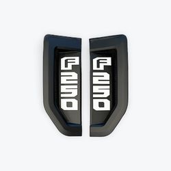 2017-2022 F250 fender emblems / badges Flat Black + White
