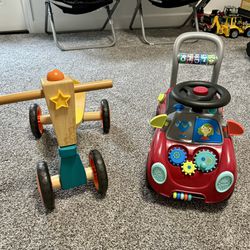 2 CHILD VEHICLE'S -Maison Battat  Wooden Toddler Bike /  Radio Flyer  Toddler Red Car