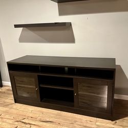 Black Media Center Console With Glass Doors