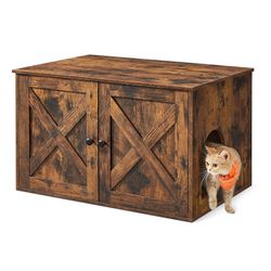 Cat Litter Box Enclosure, Litter Box Furniture Hidden with Removable Divider, Indoor Cat House, End Table, 31.5 x 20.9 x 19.7 Inches, Rustic Brown UPC