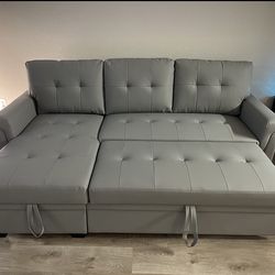 Grey Faux Leather Sofa Sleeper Sectional 