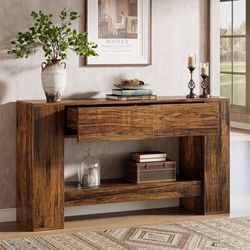 Farmhouse Rectangular Wood Finished 55.12-in W x 33.27-in H Console table with Drawers