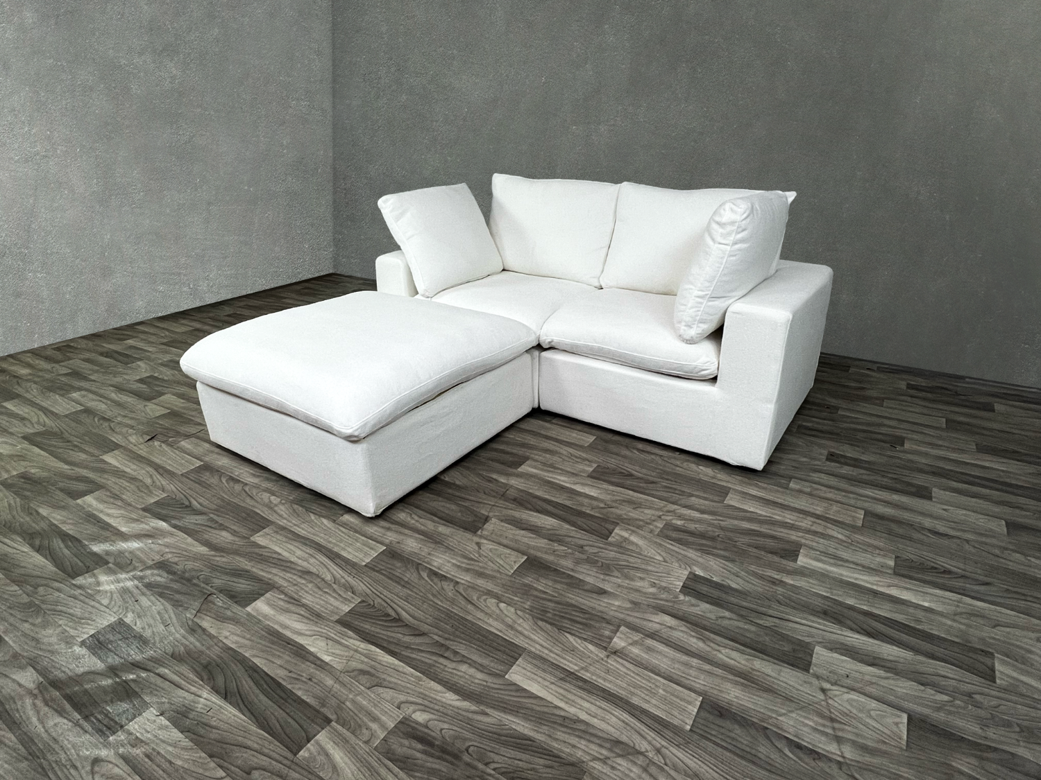 (Free Delivery) White Modular Cloud Sectional Couch with Storage Ottoman
