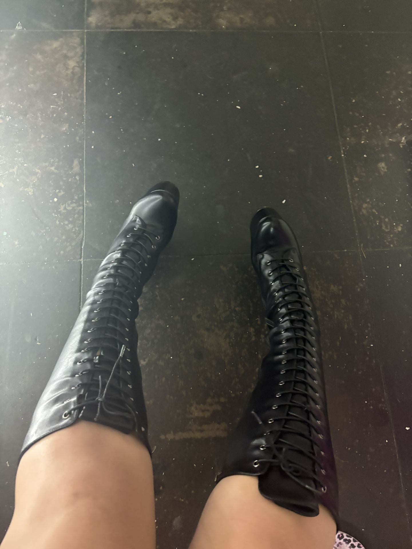 leather high heel boots