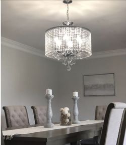 Crystal Drum Chandelier Chrome Ceiling 6 Lights