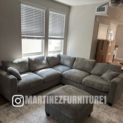 BRAND New Grey CORDUROY SECTIONAL SOFA WITH OTTOMAN 