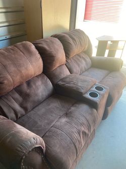 Brown Microfiber Reclining Sofa with Cup Holders