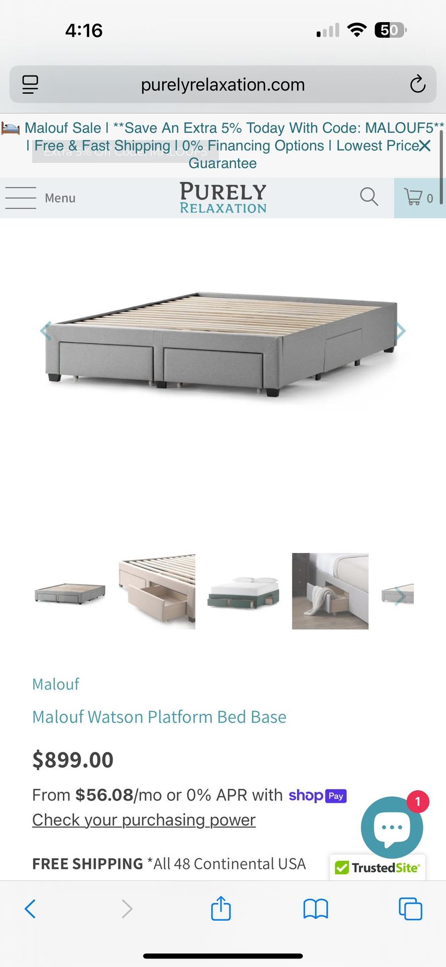 New  in the box, queen size bedframe with storage drawers