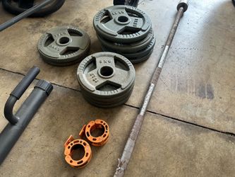 Barbell and weight 166lbs plates