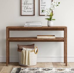 Warwick Narrow Console Table Brown - Threshold™: Transitional Style, Fixed Shelf Storage, Wood Veneer