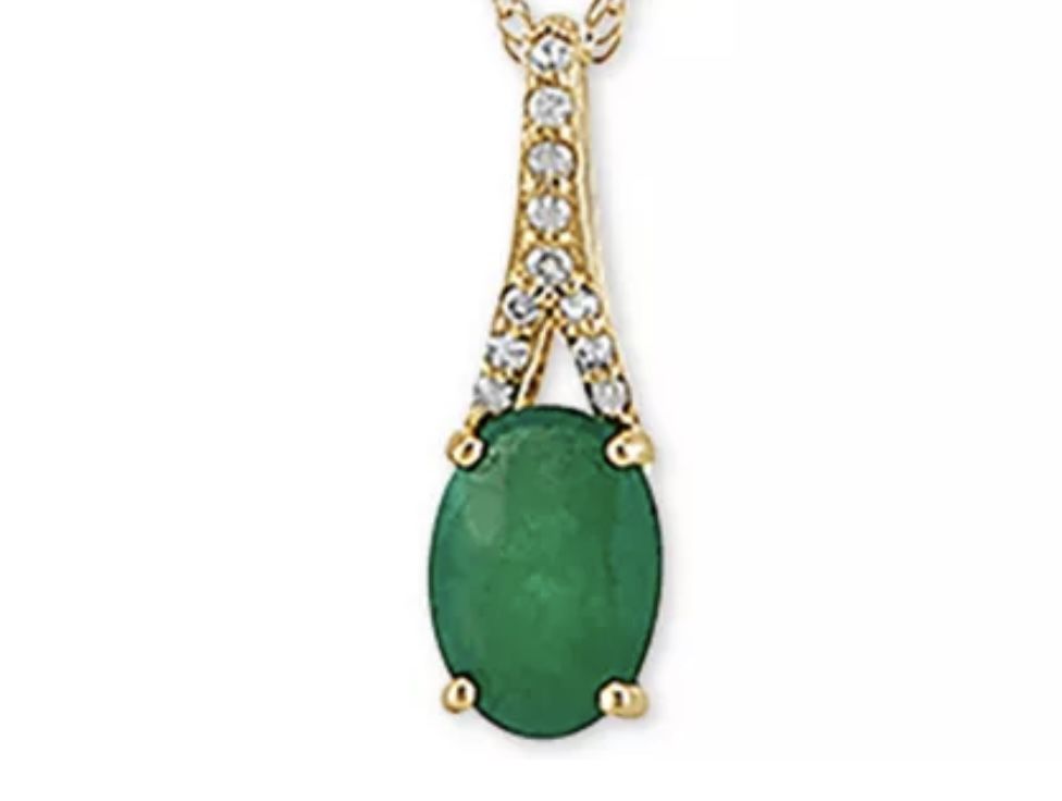 Emerald & Diamond Pendant Set In 10K Yellow Gold