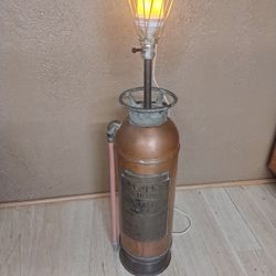 Antique Badgers Brass And Copper Fire Extinguisher Lamp 