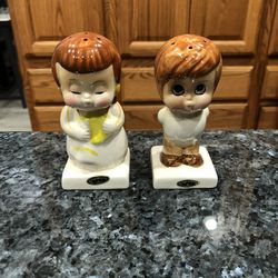 Porcelain Salt & Pepper Shakers "Happiness Springs"  By Josef Originals.  Size 4 Inches Tall.  Brand New With Stickers 