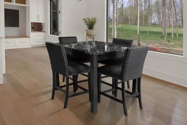 Black Pub Table + 4 Chair Set
