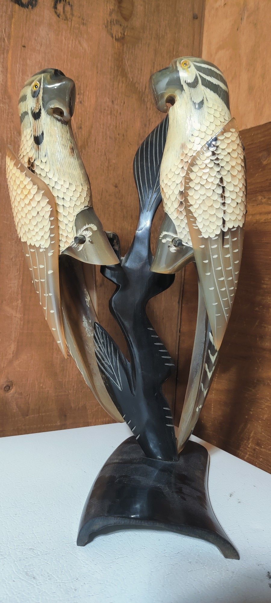 Vintage Hand Carved Hand Made Love Parrots Statues Home Decor Art Work Antique Table Art