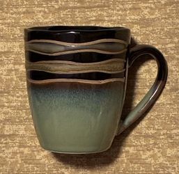 Waves by Noble Excellence coffee mug green brown copper stoneware 12 oz