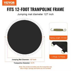 227}Replacement Trampoline Mat, Jumping Mat Fits 12ft Frame, Universal Jumping Mat for 12ft Round Trampoline, Reinforce UV-Resistant Mat with Spring T