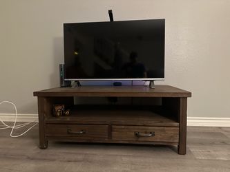 TV Console Stand Table Solid Dark Wood Two Drawers Coffee 48x24x18