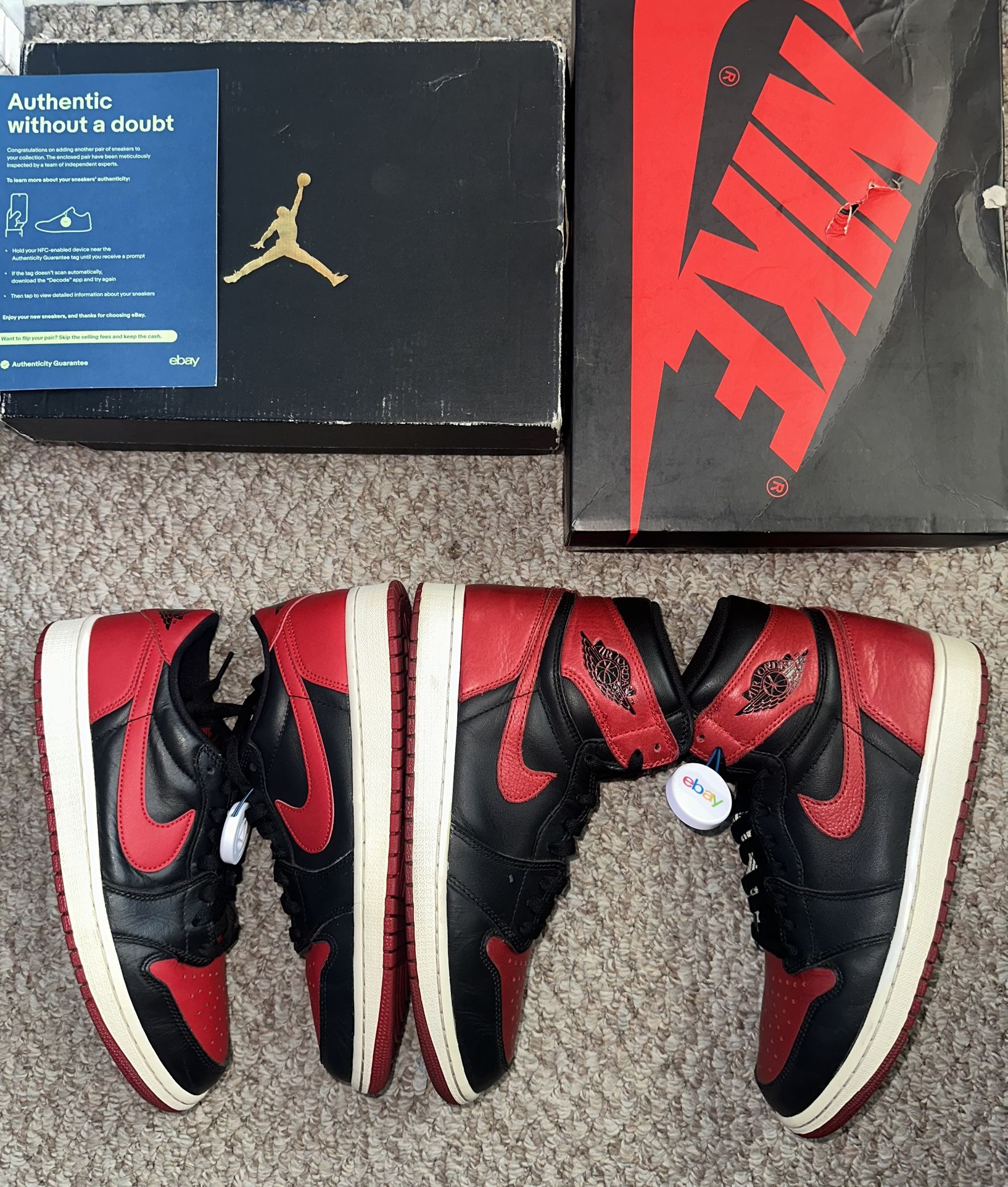 Nike Jordan 1 Og Bundle “Bred Low Size 9 And Bred High Size 9.5 ) ‼️