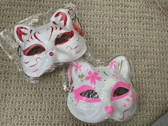 Half-faced Mask/ half-face kitsune mask_ Red And Pink