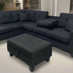 🛋️ NEW  Black Or Grey Bargain Comfy Sectional  w/Pillows 🚛  Avail 🛋️