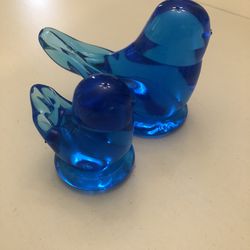 Two Signed pieces Leo Ward Bluebird Of Happiness Art Glass 